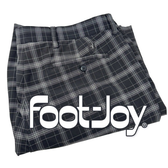 FootJoy FJ Gray Black Plaid Flat Front Polyester Spandex Golf Shorts Size 38 - Picture 1 of 9